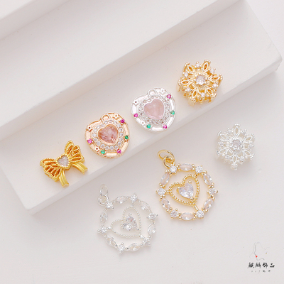 蝴蝶结镂空镶嵌18K保色diy项链