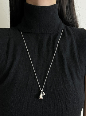 日韩网红同款简约INS冷淡风小众设计感双水滴吊坠项链长款毛衣链
