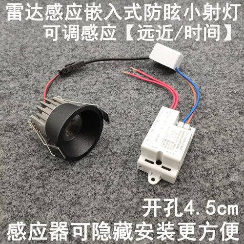雷达人体感应防眩小射灯开孔45mm嵌入式入户门玄关过道走廊小夜灯
