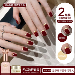 爆款富贵红色指甲油胶2026年新款爆闪发财金光猫眼美甲店专用套装