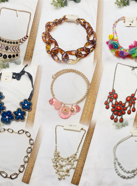 欧美项链锁骨链镀金夸张大气珍珠个性彩色毛球树脂豹纹ce869