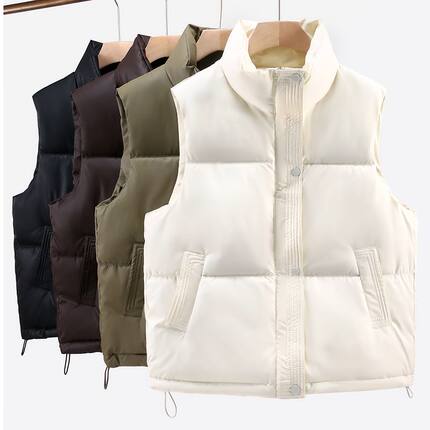 立领免洗pu皮衣羽绒棉服马甲外套女生冬2025新款加厚保暖坎肩马夹