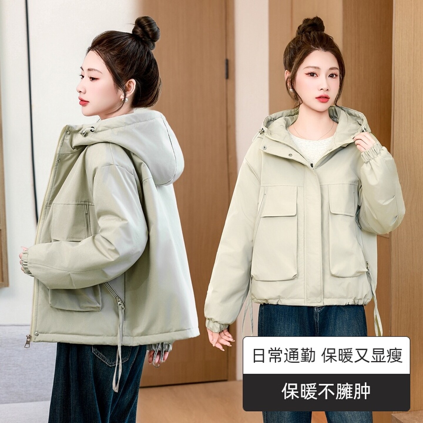 2026秋冬整张棉工装风连帽棉服女短款小个子宽松显瘦二棉棉袄外套