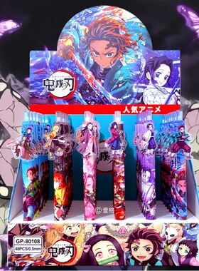 卡通鬼灭亚克力贴片笔高颜值按动中性笔高颜值黑色0.5M水笔刷题笔