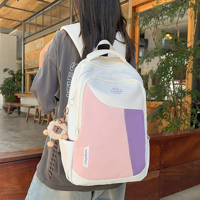 新款撞色学生书包男女轻便休闲旅行双肩包大容量百搭青春校园背包