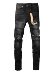 Ksubi Jeans New American Style Trendy Brand Black Cross-Stitch Ripped Patch Printed Skinny Jeans for Men