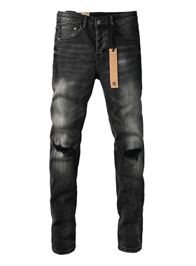 KSUBI JEANS 美式潮牌新款黑灰色磨白水洗膝盖刀割破洞修身牛仔裤