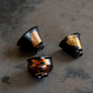 三点水非遗手作大漆主人茶杯金箔粗陶漆器茶具中式高端品茗杯单杯