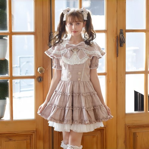 【全款预约】Liz Lisa 格纹蝴蝶结斗篷连衣裙 342-6025-0