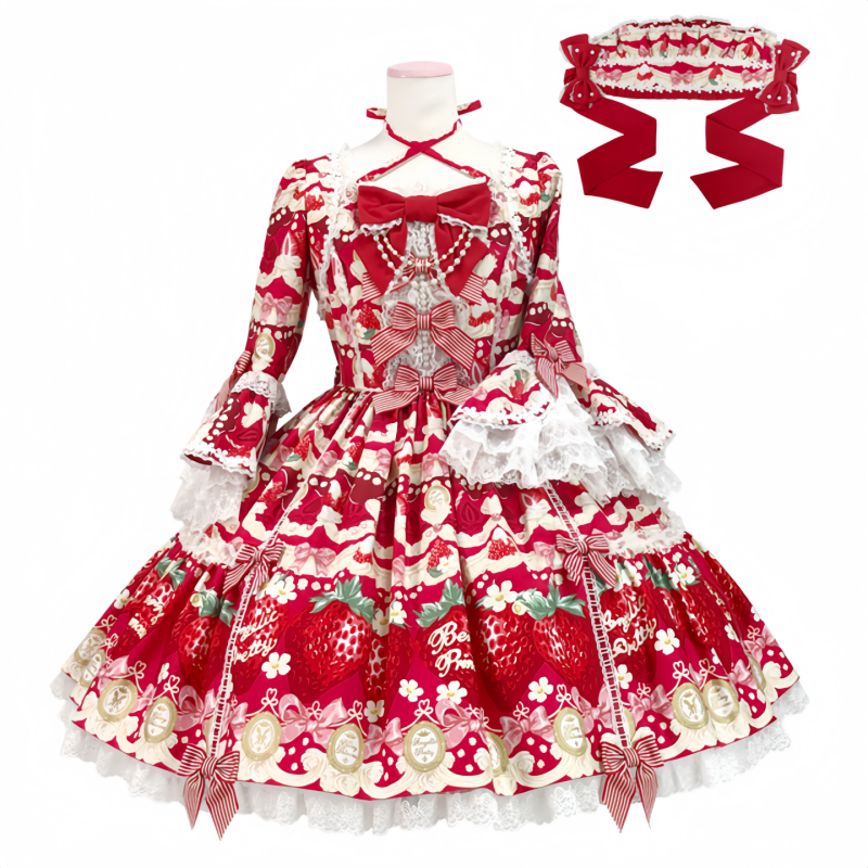 国内现货ap 大萌款 15草莓 dress红色op+bnt 茶会款 连衣裙lolita