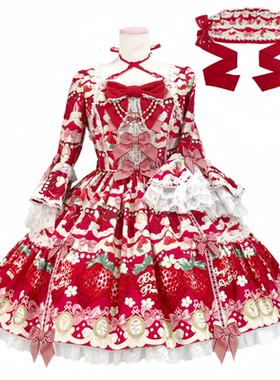 国内现货ap 大萌款 15草莓 dress红色op+bnt 茶会款 连衣裙lolita