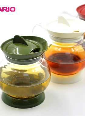 【旗舰店】HARIO耐热玻璃茶壶丸形泡茶壶带过滤网鱼鳍盖花茶壶JTS