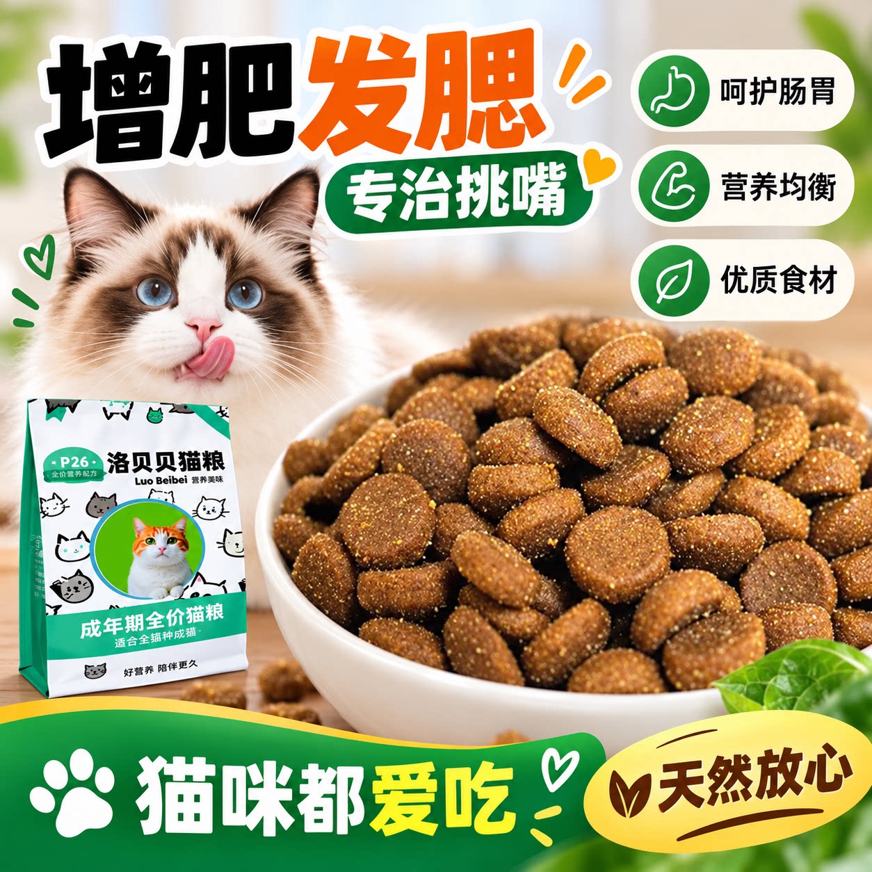 洛贝贝猫粮2.5kg成猫粮猫通用型鲜鸡肉配方全阶段通用型猫粮5斤装