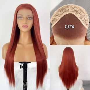 火影玖辛奈 橘红色假发长直发化纤高温丝手钩蕾丝假发万用cos头套