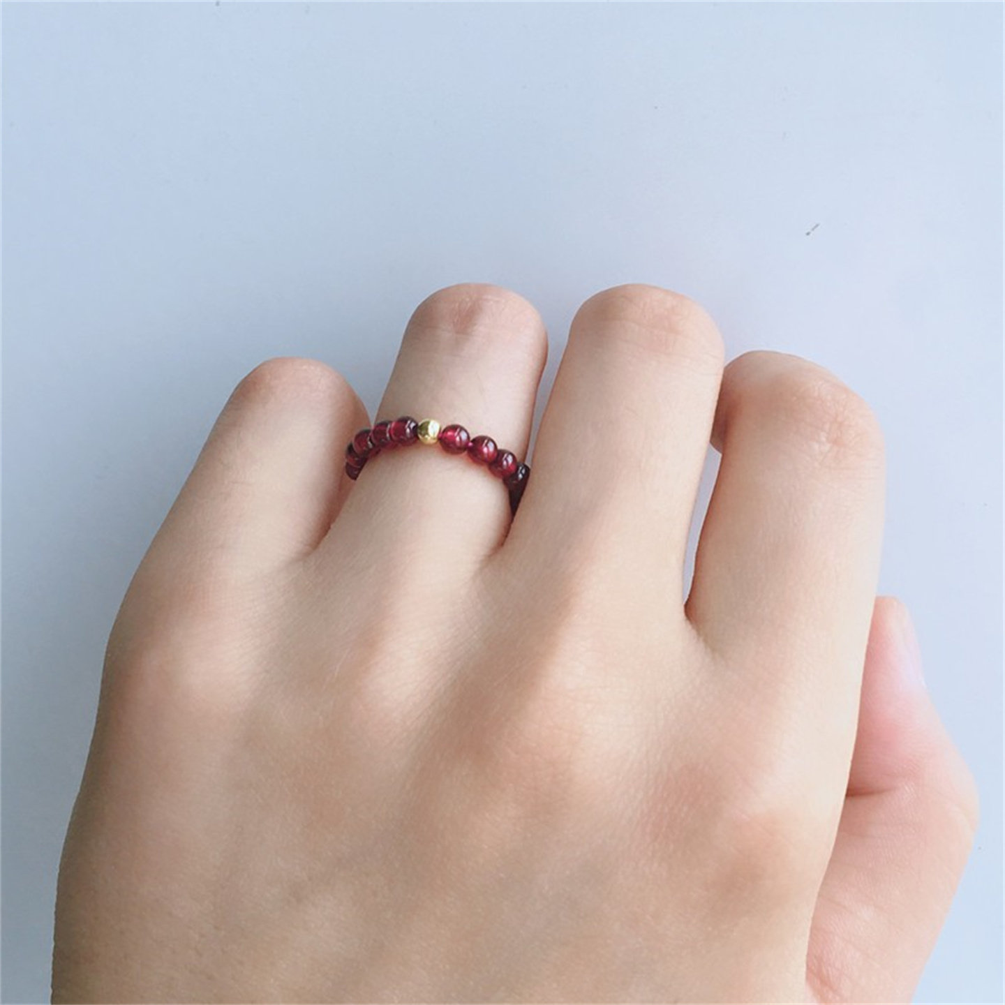 女款石榴石简约百搭食指戒