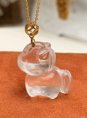 天然白水晶马挂件儿童生肖礼物