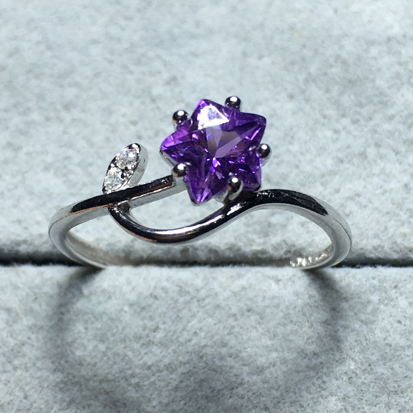 天然紫水晶戒指活口水晶指环