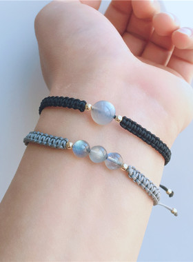 天然灰月光手链编织款蓝晶草莓晶金发晶薰衣草粉晶手绳闺蜜礼物