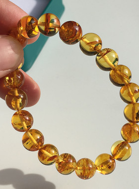 正品天然花珀手串生日礼物