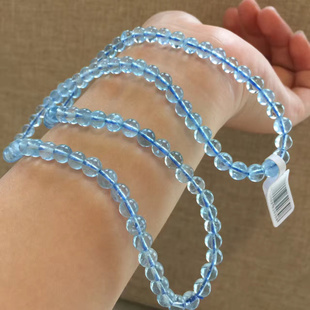 纯天然海蓝宝三圈手链 多圈 玻璃体 天之蓝 海之色 清澈水润 女款