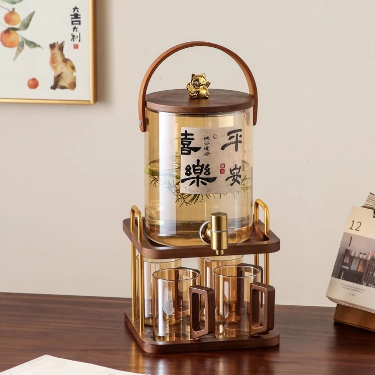 中式玻璃冷水壶水杯套装双层