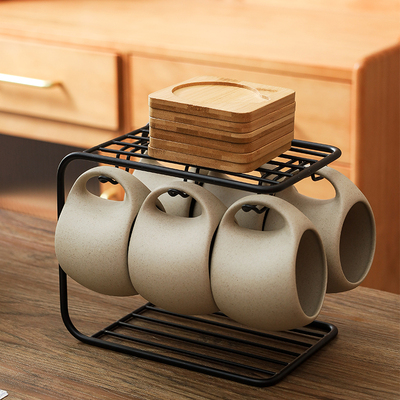 粗陶咖啡杯碟套装日式复古