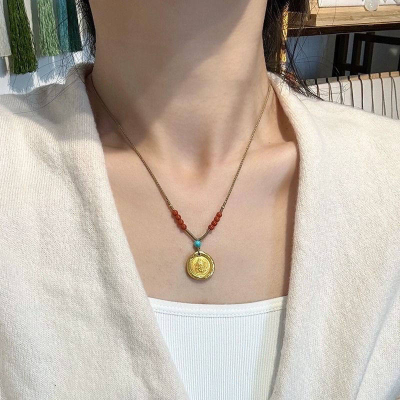 小红书同款朱砂项链黄金色手工编绳百搭复古编织设计招财高级配饰