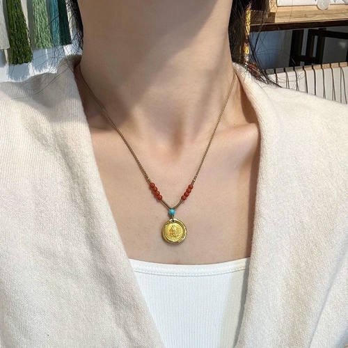 小红书同款朱砂项链黄金色手工编绳百搭复古编织设计招财高级配饰