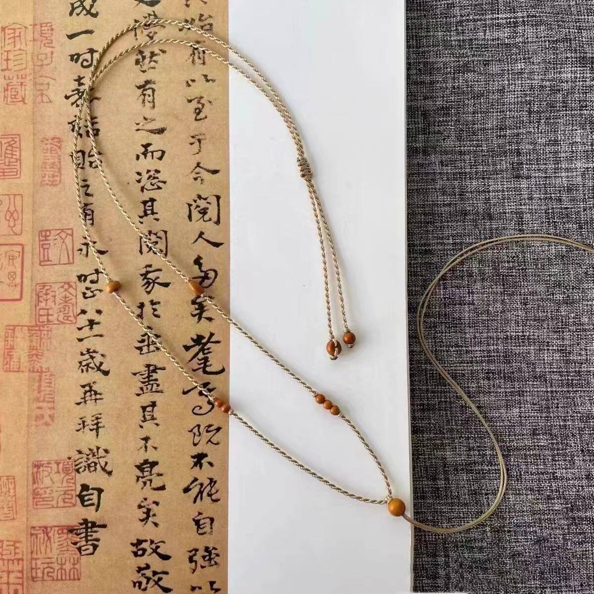手工编绳项链极细锁骨毛衣链可挂黄金玉石佛公可横穿橄榄核链绳
