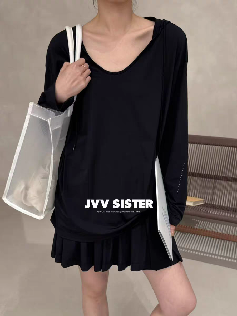 JVVSISTER夏季薄料韩版复古两件套装女防晒连帽外套半身裙短裙女