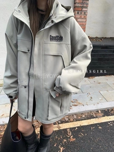 Boymissgirl秋装新款冲锋衣宽松中长款休闲工装风衣外套