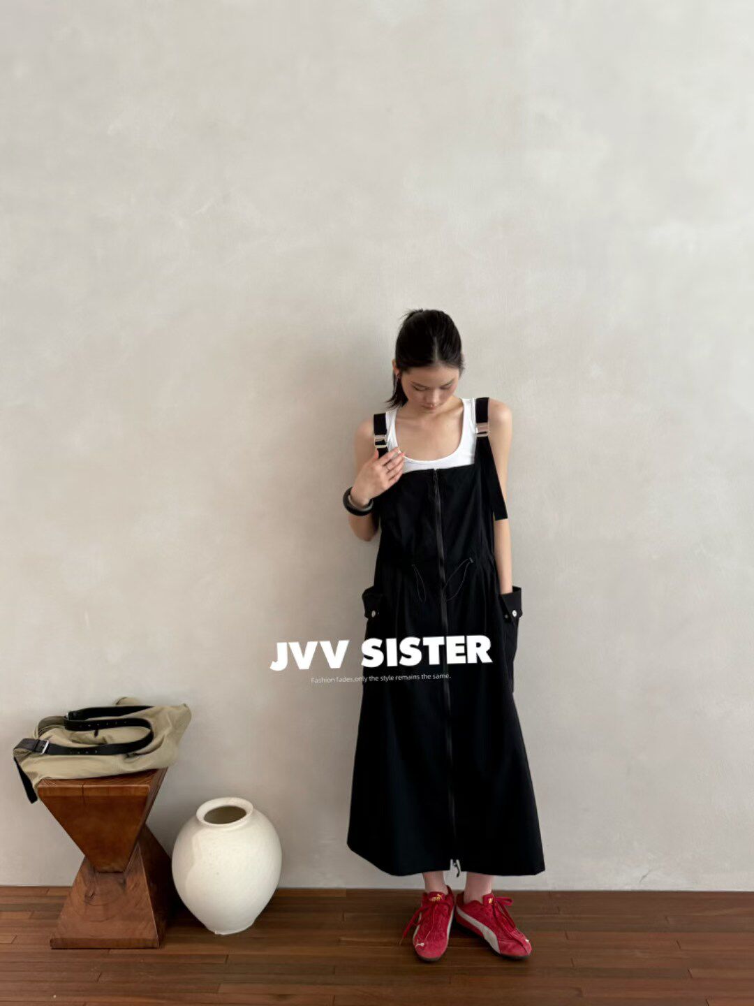 JVV夏季新款韩版宽松显瘦百搭背带裙女休闲中长款裙子潮