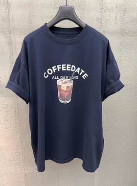 欧货bobo1972夏季新品印花圆领T恤女美式宽松短袖上衣