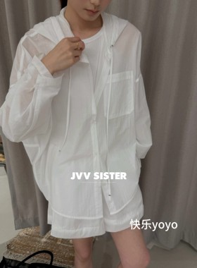 JVVSISTER薄料老钱风衬衫套装夏慵懒松弛宽松简约衬衫短裤两件套