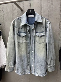 欧货bobo1972松弛废土风辣妹泥染做旧牛仔衬衫 不挑身材显瘦外套