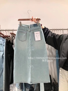 Kabodo83200巴布浅色牛仔裙2026新款复古百搭中长前开叉半身裙女