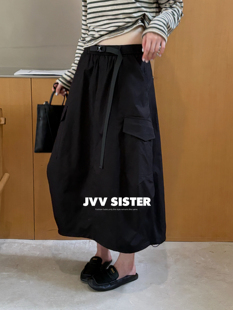 JVV SISTER韩系工装风半身裙女2026秋冬新款高腰显瘦中长款裙子