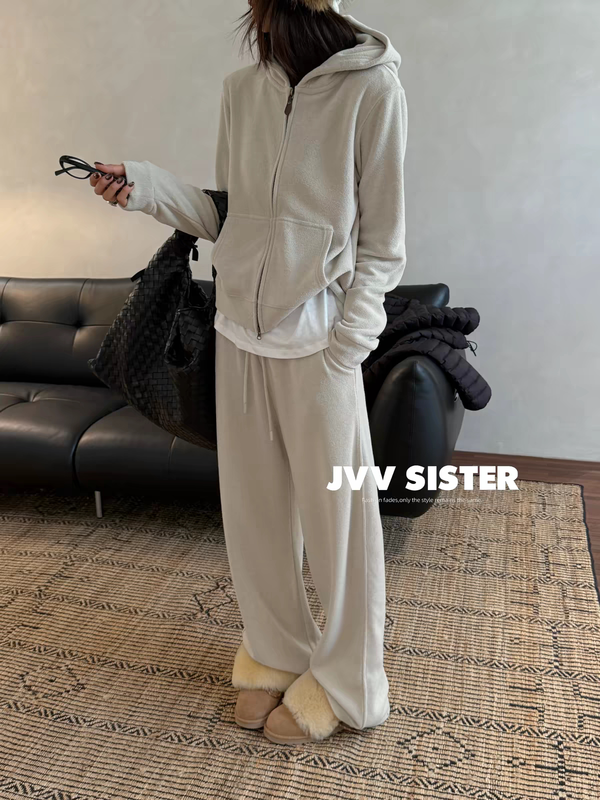 JVV时尚套装2026新品拉链连帽开衫卫衣外套+休闲长裤两件套73135