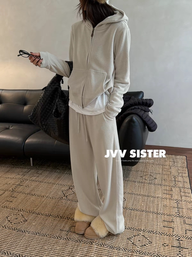 JVV时尚套装2026新品拉链连帽开衫卫衣外套+休闲长裤两件套73135