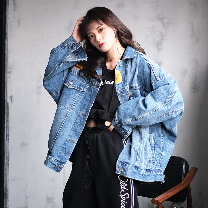 牛仔外套韩版宽松大版0做旧磨白