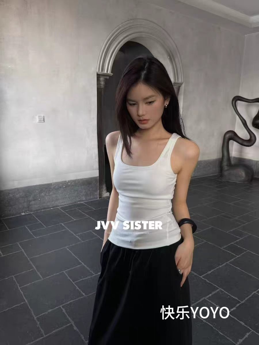 JVVSISTER春夏纯色吊带背心女轻奢修身内搭高级感带胸垫外穿上衣