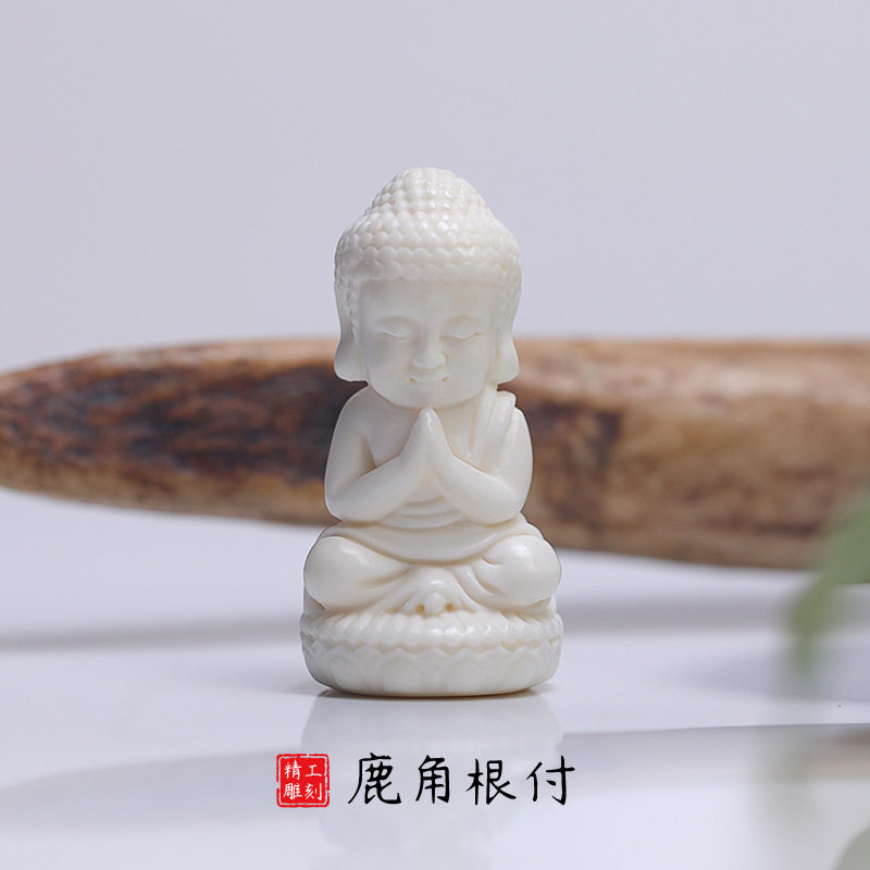 鹿角根付 释迦牟尼DIY手串散珠吊坠配饰文玩雕刻佛手把件金刚菩提