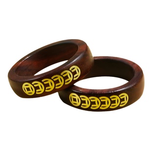 小叶紫檀镶银钱途无量实木戒指镶嵌国风铜币个性招财指环饰品