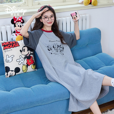 Disney迪士尼春夏新款短袖纯棉睡裙卡通动漫带胸垫舒适家居服0343