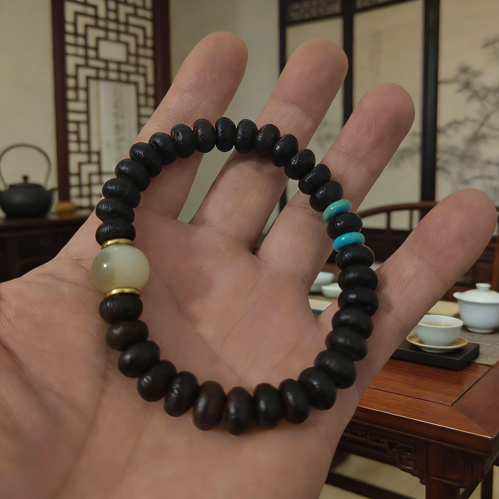 纯天然黑金紫金钵盂金碗菩提手链手串10毫米小众玩文菩提古紫黑皮