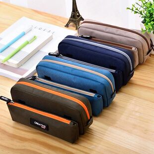 得力66761多功能大容量笔袋学生文具笔盒双层收纳铅笔袋帆布笔袋