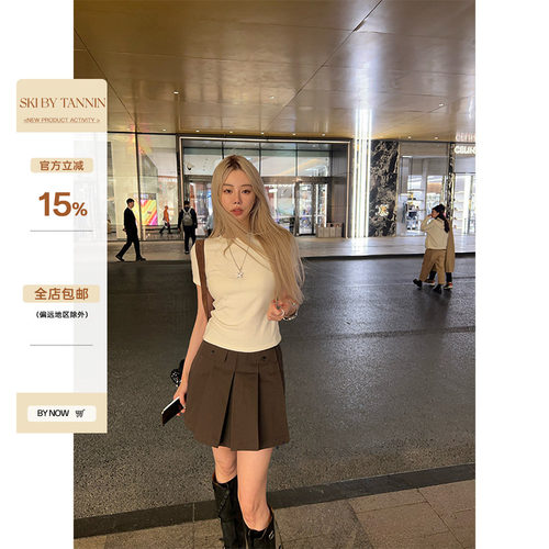 skibyTanninA字百褶短裙