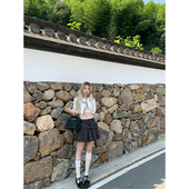 Tannin赤兔清潭洞学姐 ski 中腰宽松显瘦双层格纹百褶短裙女新