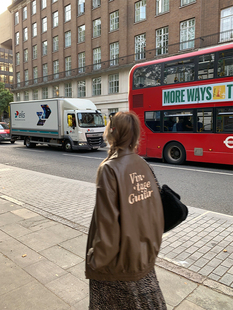 ski byTannin gossip girl美式机车风加棉皮衣女秋冬刺绣宽松外套