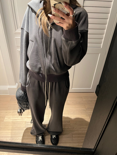 直筒裤 ski 女冬百搭连帽上衣修身 Tannin酷慵懒银狐绒遛弯套装